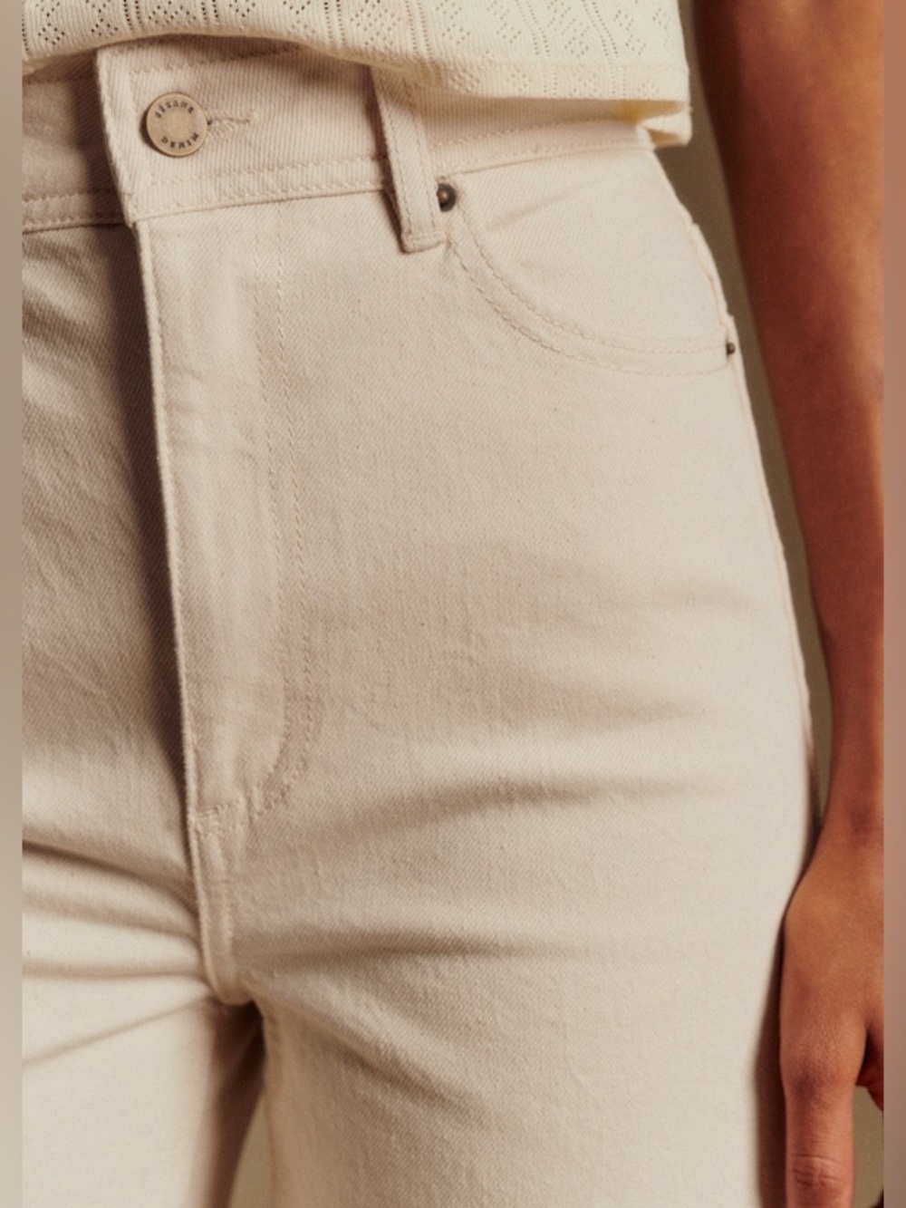 Sezane Beige Cropped Wide-Leg Jeans - Picture 4 of 4